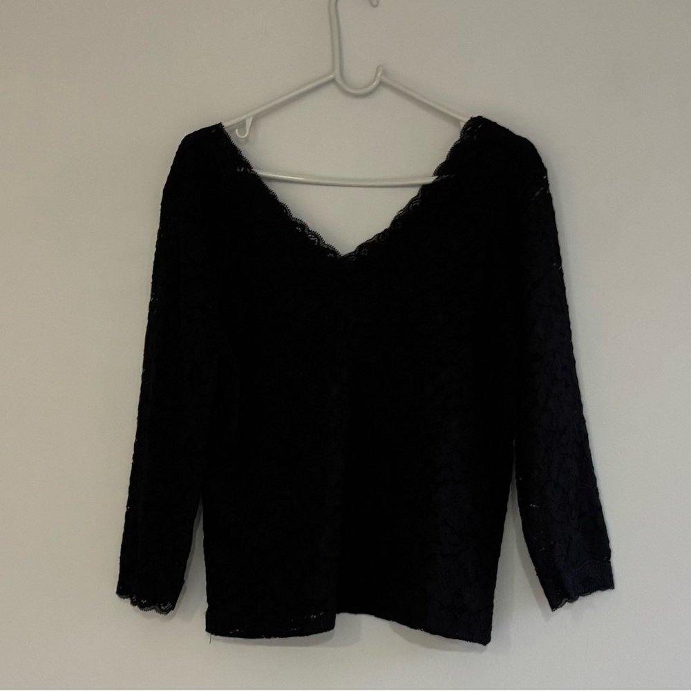VTG black lace long sleeves V neck Women Top Size 1XL dark coquette whimsical